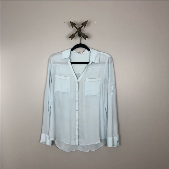 Express baby blue Portofino shirt women’s Sz M - Picture 2 of 8